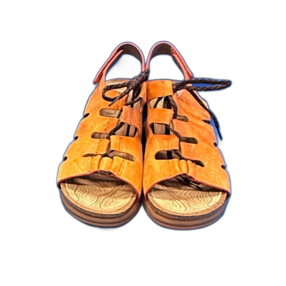 Bionica wedge orange leather sandals brown lace up  closure size 9.5 - Picture 8 of 14